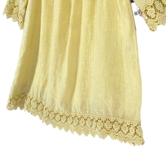 Piazza Roma XS Yellow Linen Top Crochet Lace Blouse Boho Bohemian Made in Italy - Picture 4 of 11